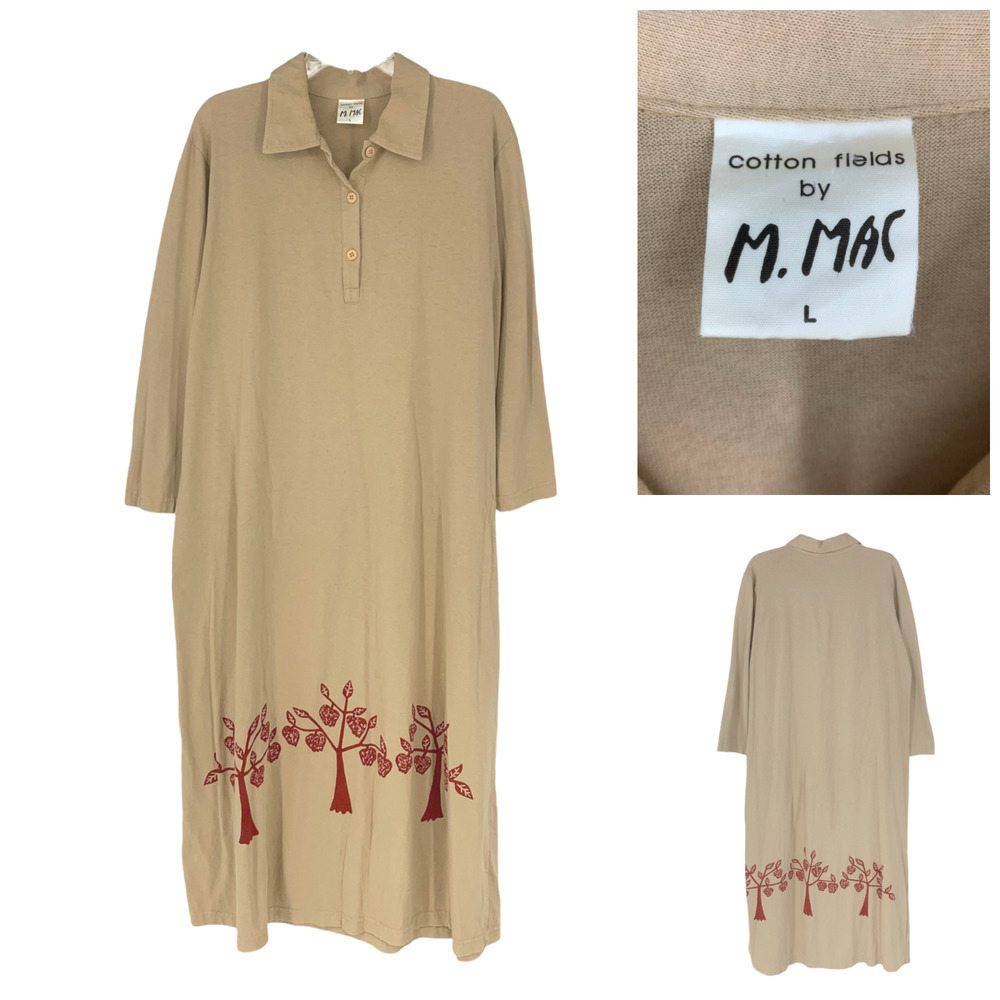 Vintage Y2K Cotton Fields x M. Mac Printed Sz L T Shirt Dress Long Sleeve Artsy